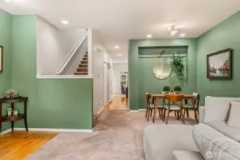 Formal areas off entry.  Room for bufffet and/or larger table.