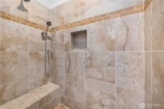 Large primary walk-in shower.
