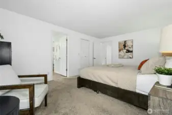 Angle looking towards the bathroom and walk-in closet.