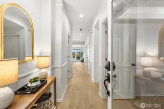 Wood floors entry through to living room