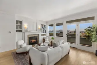 2 steps down with hand rails to living room.