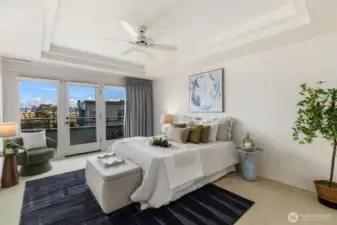 Primary bedroom has a fan.