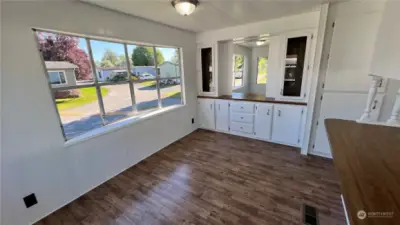 Dining nook with built-in cabinet
