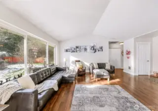 The vaulted ceilings make this room feel extra spacious.