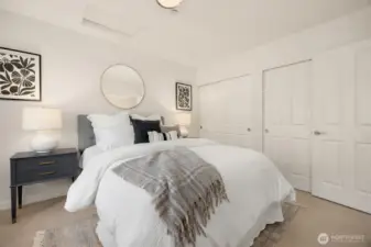 Thoughtfully designed bedroom with generous closet space, offering both convenience and organization.