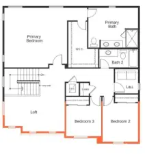 Artist Rendering 2nd Floor. Optional 4th Bedroom in lieu of Loft space.