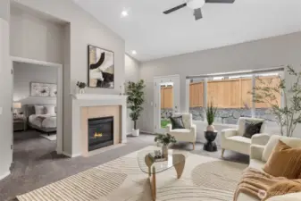 Spacious living room with gas fireplace
