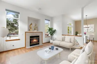 Large living room with gas fireplace