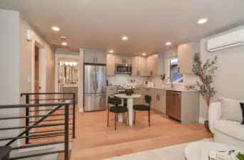 Upper level open kitchen.