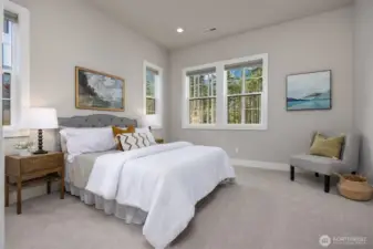 Guest suite on main level with views to the beautiful trees beyond