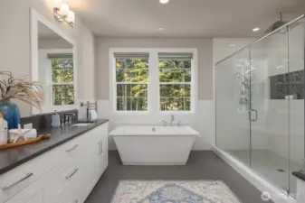 Imagine soaking in a tub with this view of the trees