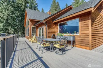 Large wrap-around deck with custom lighting and drink rail is a great place to enjoy the views & unwind.