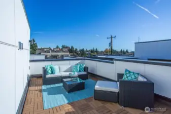 Ready for summer!  Composite decking + Cable TV hookups + lighting and privacy are just some of the features of this rooftop terrace amenity.