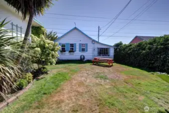 Fully fences yard with mature landscaping