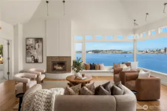 Refinished hardwoods gleam and reflect the blue waters of Elliott Bay.