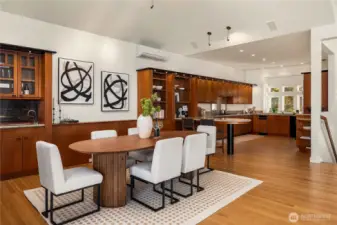 This spacious dining room is expansive enough for the largest dinner parties but maintains an intimacy for more modest meals.