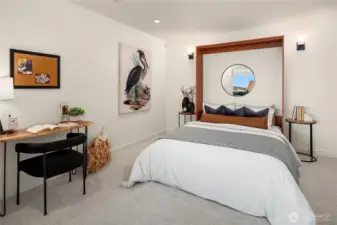 A murphy bed makes this third bedroom a versatile space that can be used for a multitude of purposes.