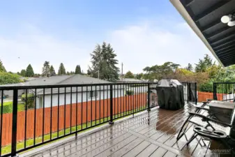 Large deck overlooking the backyard