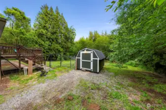 Solid storage shed.  Landscaping, mower, storage in addition to the three-car garage that is almost 800 SF..