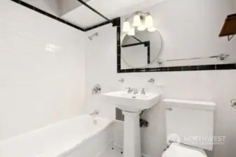 The updated vintage style bathroom.