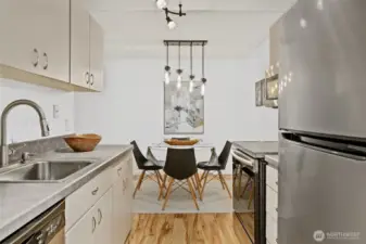 Kitchen with stainless steel appliances