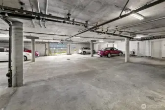 Your one covered and secure parking space in the garage.  With storage room in front of your space.