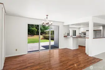 View looking into dining area with access to both the kitchen and backyard.  Perfect for entertaining and back yard bbq,s