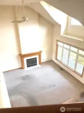 Looking down into living area
