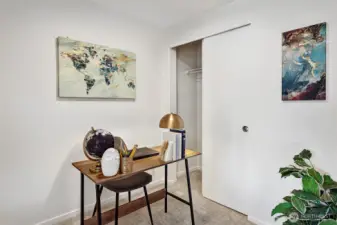 If "work from home" requires a separate space, you have it! This space comfortably fits a twin bed, if you prefer.