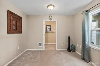 Spacious primary offers additional space and walk in closet.