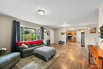 View from main living area into kitchen.