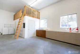 Work-space and storage loft. Washer dryer for apartment