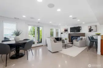 Walk-out basement has epoxy floor, looks like terrazzo