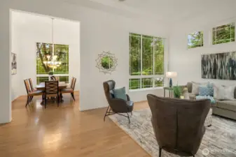 Living room flows into the dining room
