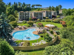 Community pool and garden patch