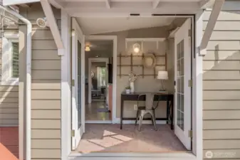 Handy mud room off kitchen provides deck access