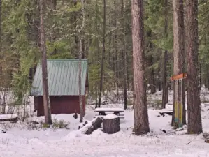 Perfect for year around recreation. Swings, picnic table and a wonderful storage shed for all your toys, Silver Creek runs right behind this shed.