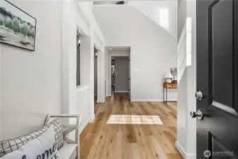 Entrance with grand vaulted ceilings