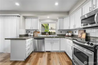 Granite countertops and stainless steel appliances