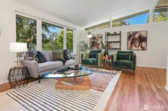 Huge windows in the living room.