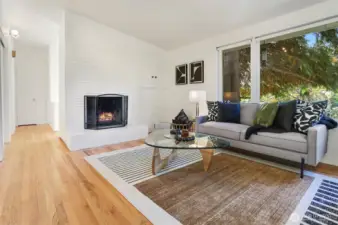 Wood burning fireplace in the living room