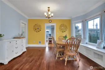 Dining room has a built-in bay window seating area!