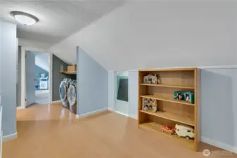 The upstairs hallway is very open, and could be used as an office area.