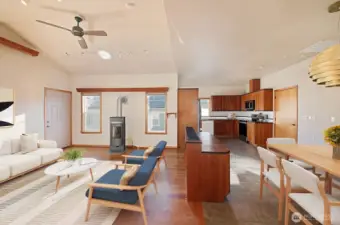 Virtually staged to see how furnishings could work here...there is also a propane stove to keep things cozy in cool weather.