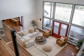 This is a virtually staged living room is showing the warm and beauty of the large living room.