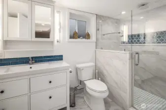Update 3/4 bath in the basement with radiant heated floors.