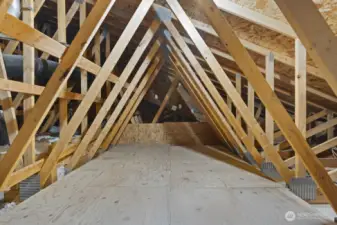 Attic storage in the garage for all your seasonal decor and meaningful items.