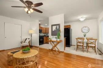 Open concept floor plan.Large storage closet, could serve as a pantry.