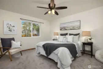 Now upstairs, exceptional primary suite overlooking the green backyard.