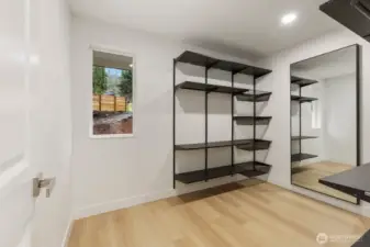 Generous walk-in closet with functional design